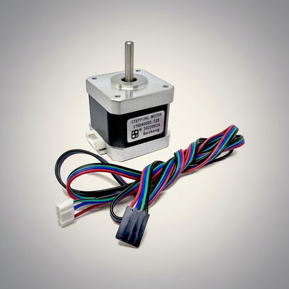 DIY AUTOMATIONS Nema 17 stepper motor with silver shaft and black body, includes multi-colored wire harness.