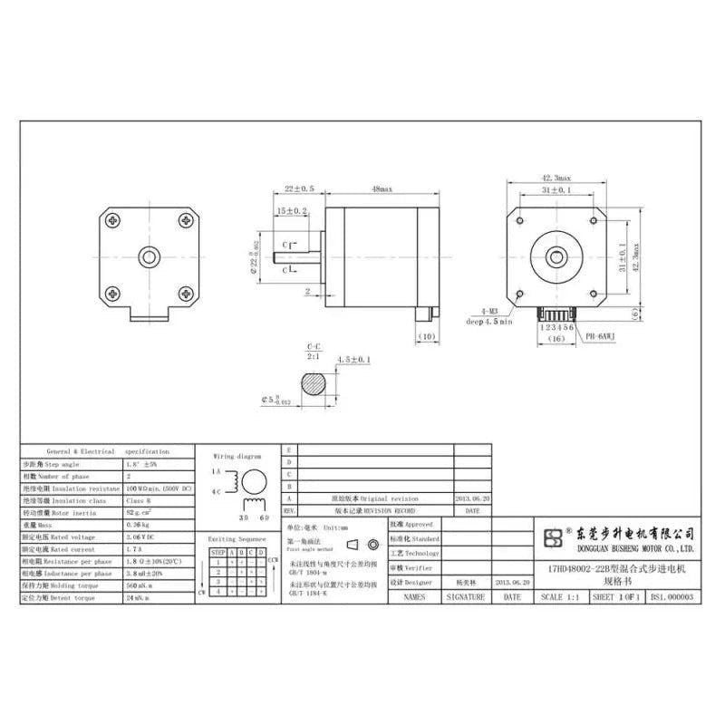 DIY AUTOMATIONS Nema 17 stepper motor technical specification drawing with wiring diagram and dimensions