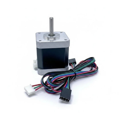 DIY AUTOMATIONS Nema 17 stepper motor with silver aluminum casing and attached multi-colored wiring harness
