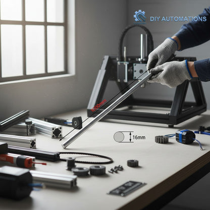 DIY Automations 16x1000mm round metal rod for DIY and automation projects. Smooth metallic finish.