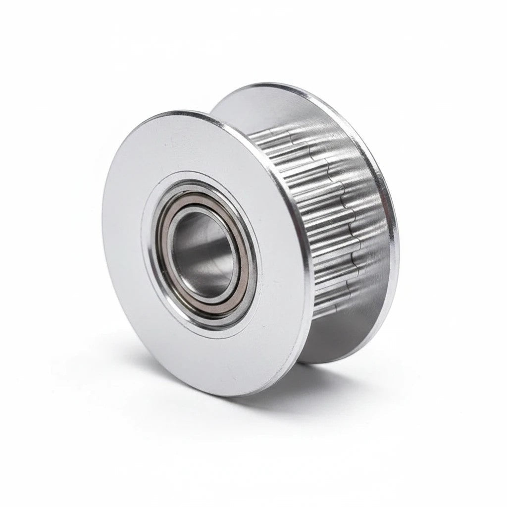 DIY AUTOMATIONS 20-tooth silver aluminum idler pulley with integrated bearing for 6mm GT2 timing belts