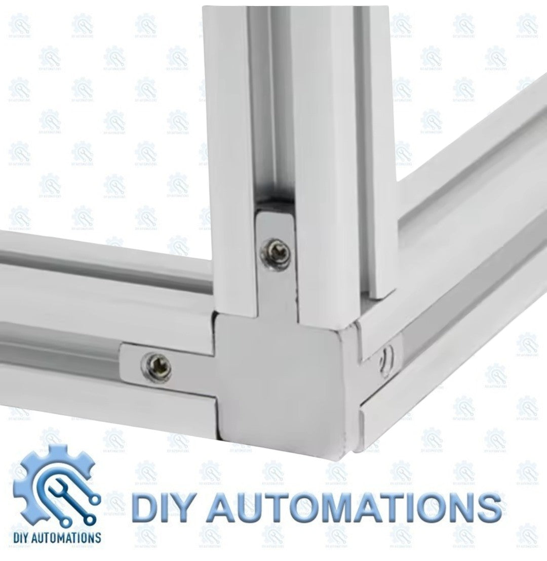 DIY AUTOMATIONS silver aluminum 3-way corner connector bracket for 20mm extrusions, used for framing and structural support.