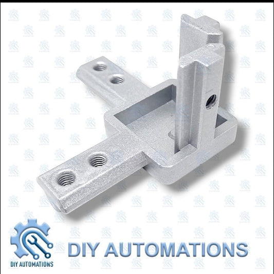 DIY Automations silver aluminum 3-way corner connector bracket for 20mm extrusions, 40x40 size.