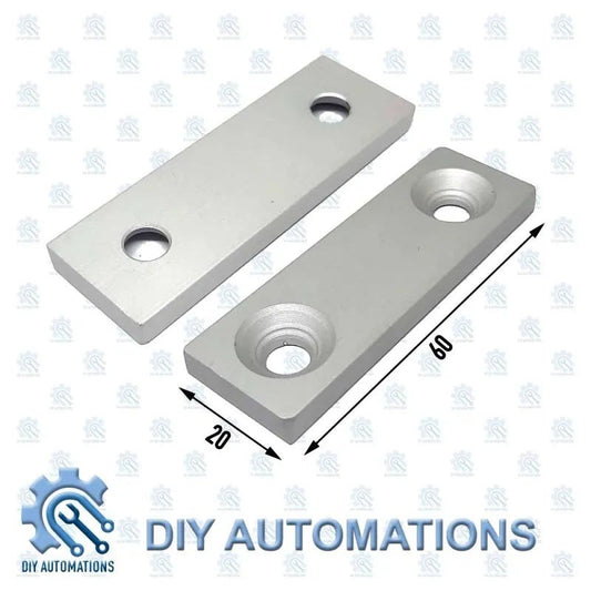 DIY Automations silver aluminum end head extrusion fitting, 20x60mm, with two countersunk holes.