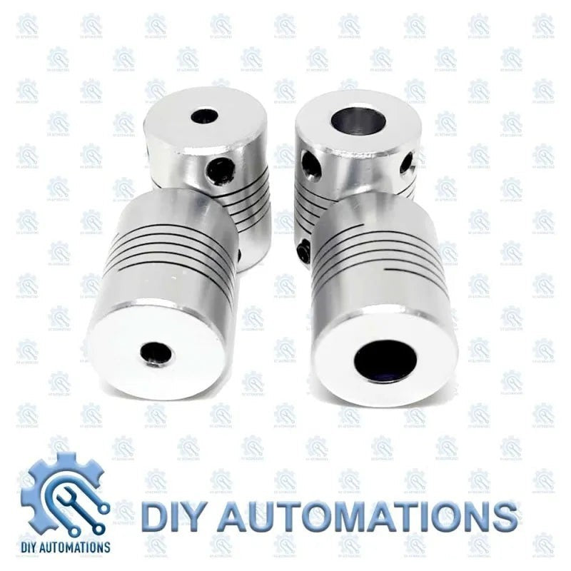 DIY Automations silver D19-25-4-7 flexible coupling, aluminum alloy, for stepper motors.