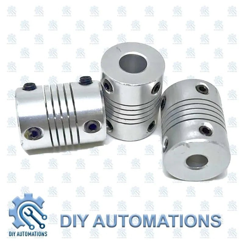 DIY Automations silver aluminum flexible coupling D19-25-6-8 with slotted design and set screws