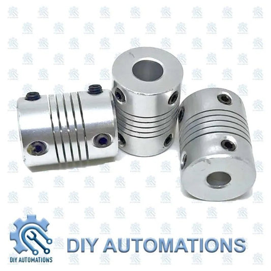DIY Automations silver aluminum flexible coupling D19-25-6-8 with slotted design and set screws