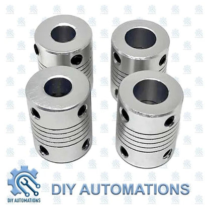 DIY Automations silver aluminum flexible coupling D19-25-8-10 with set screws
