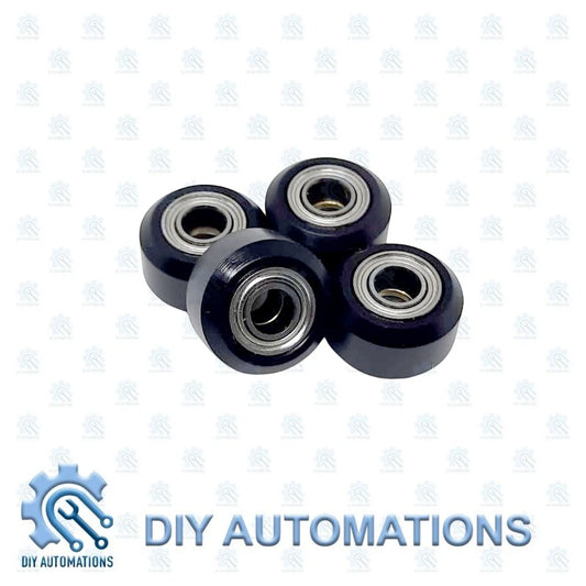 DIY Automations black solid V wheel kit with bearings for V-Slot aluminum rails, ideal for 3D printers and CNC machines.