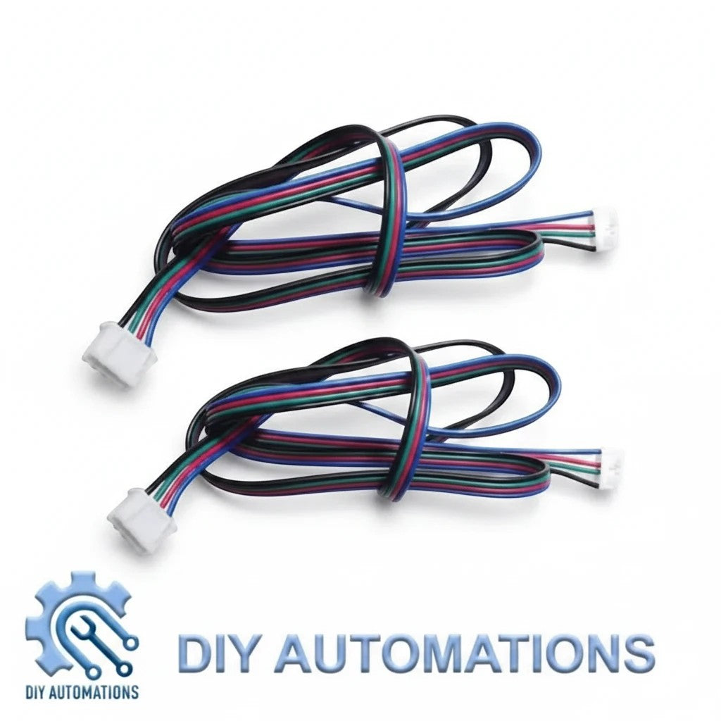 DIY AUTOMATIONS 4-pin stepper motor extension cables with multi-colored wires for 3D printers and CNC machines.