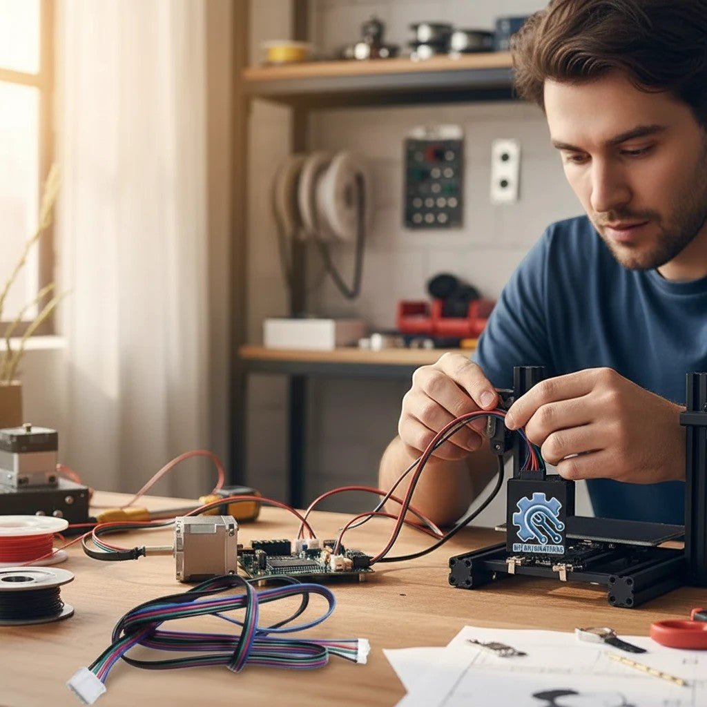 DIY AUTOMATIONS 4-pin stepper motor extension cables with multi-colored wires for 3D printer and CNC machine assembly.