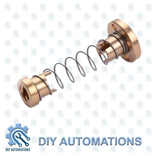 DIY Automations T8 anti-backlash lead screw nut with spring, brass construction.