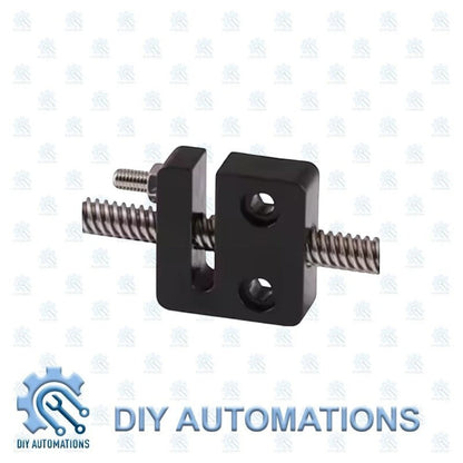 DIY Automations black T8 block with 2mmx8mm lead screw, used for 3D printer extruders.