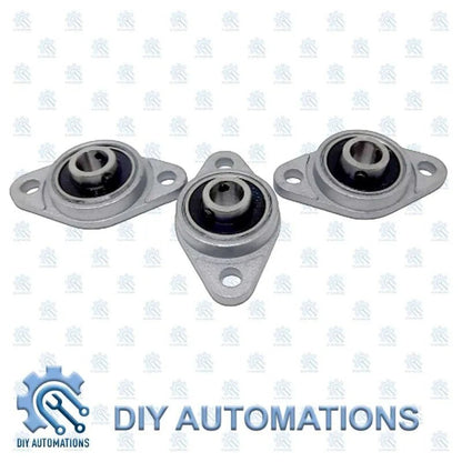 DIY Automations T8 KFL 08 pillow block bearing with silver metal housing and black insert, set of three.