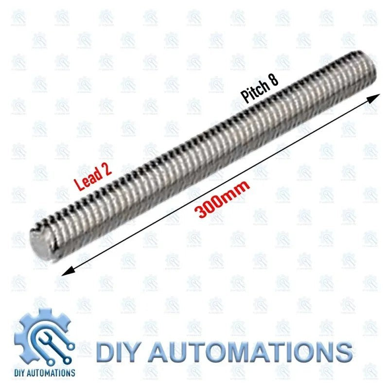 DIY Automations T8 lead screw, 300mm length, 8mm pitch, 2mm lead, metal