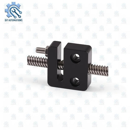 DIY AUTOMATIONS black anodized aluminum T8 adjustable lead screw nut mount for 3D printers and CNC machines.