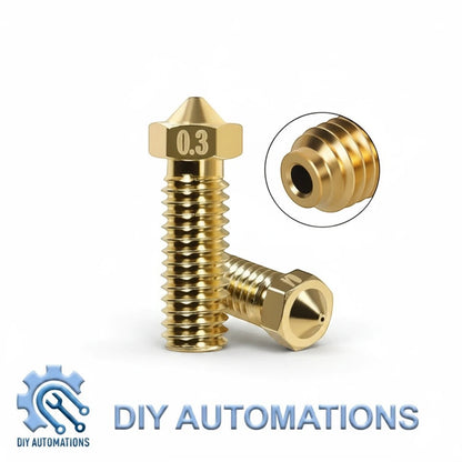 DIY AUTOMATIONS 0.3mm brass Volcano 3D printer extruder nozzle for detailed and accurate printing.