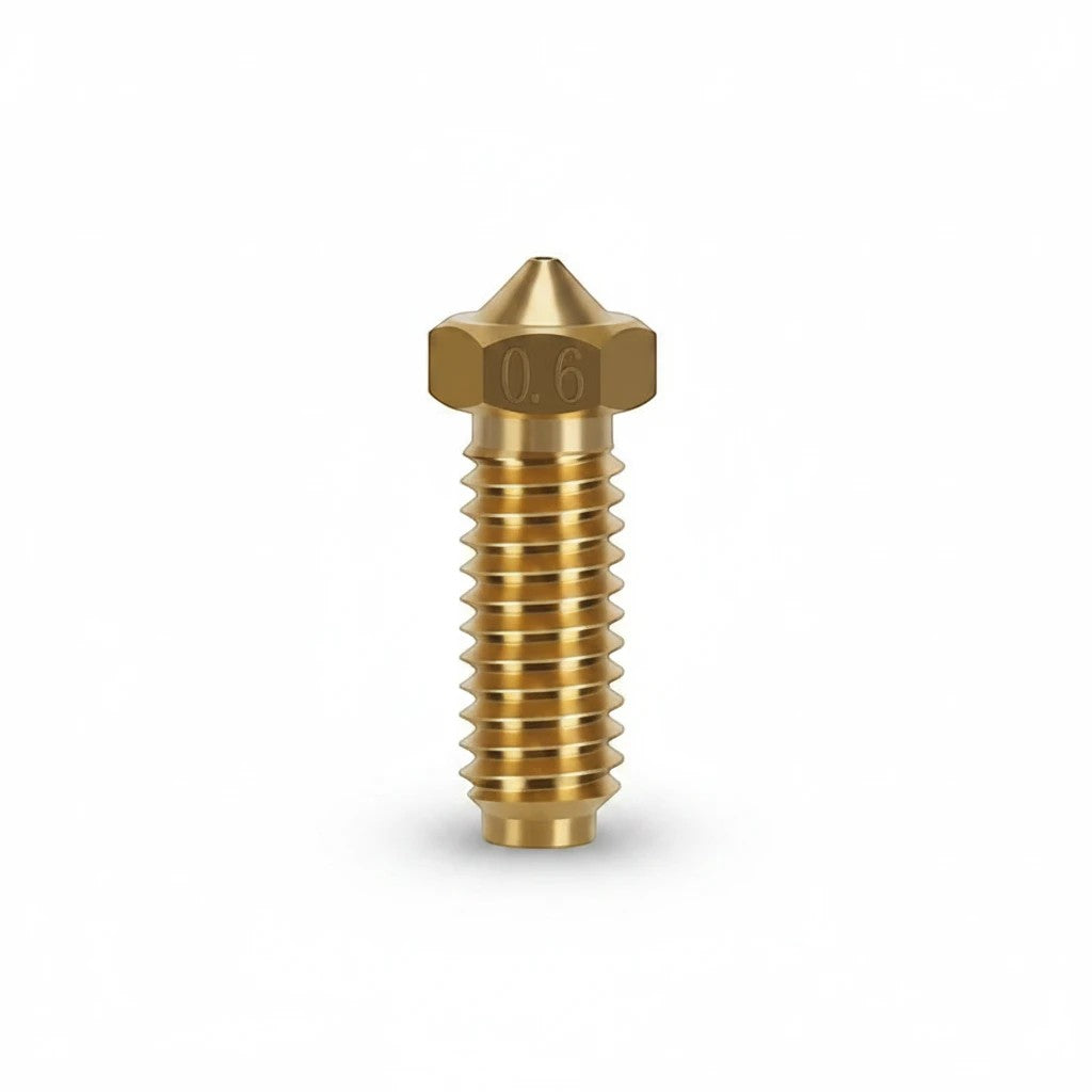 DIY AUTOMATIONS 0.6mm brass Volcano 3D printer extruder nozzle for precise filament extrusion and thermal performance.