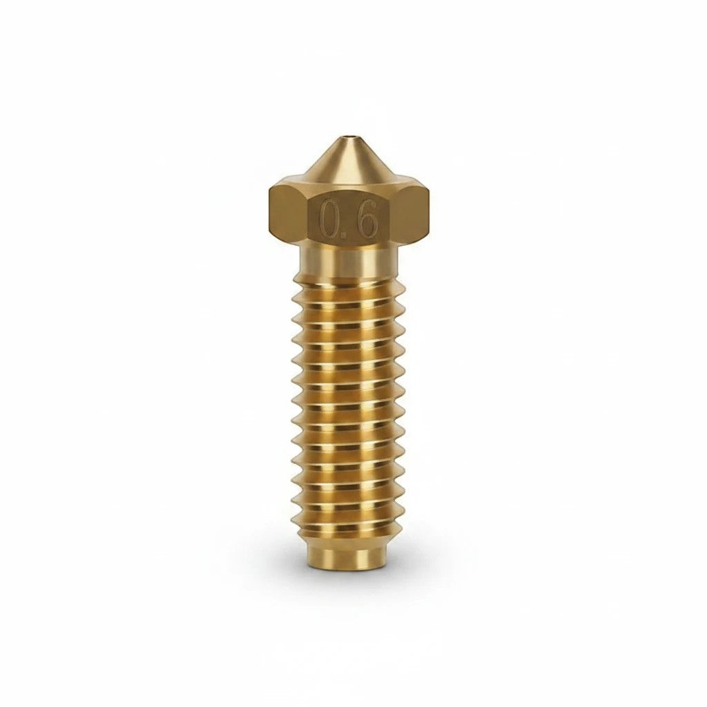 DIY AUTOMATIONS 0.6mm brass Volcano 3D printer extruder nozzle for precise filament extrusion.