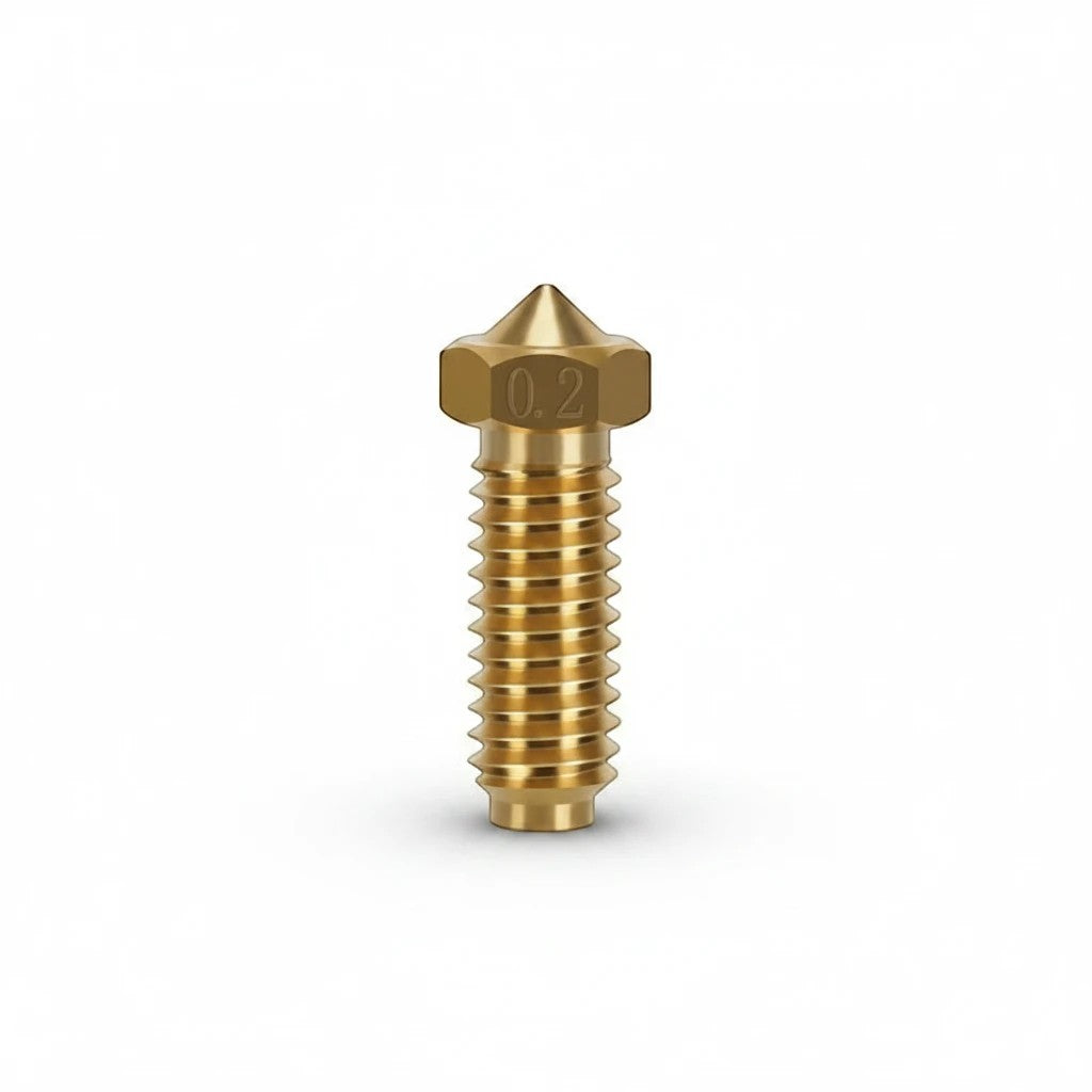 DIY AUTOMATIONS 0.2mm brass Volcano 3D printer extruder nozzle with M6 thread for high-precision filament printing.