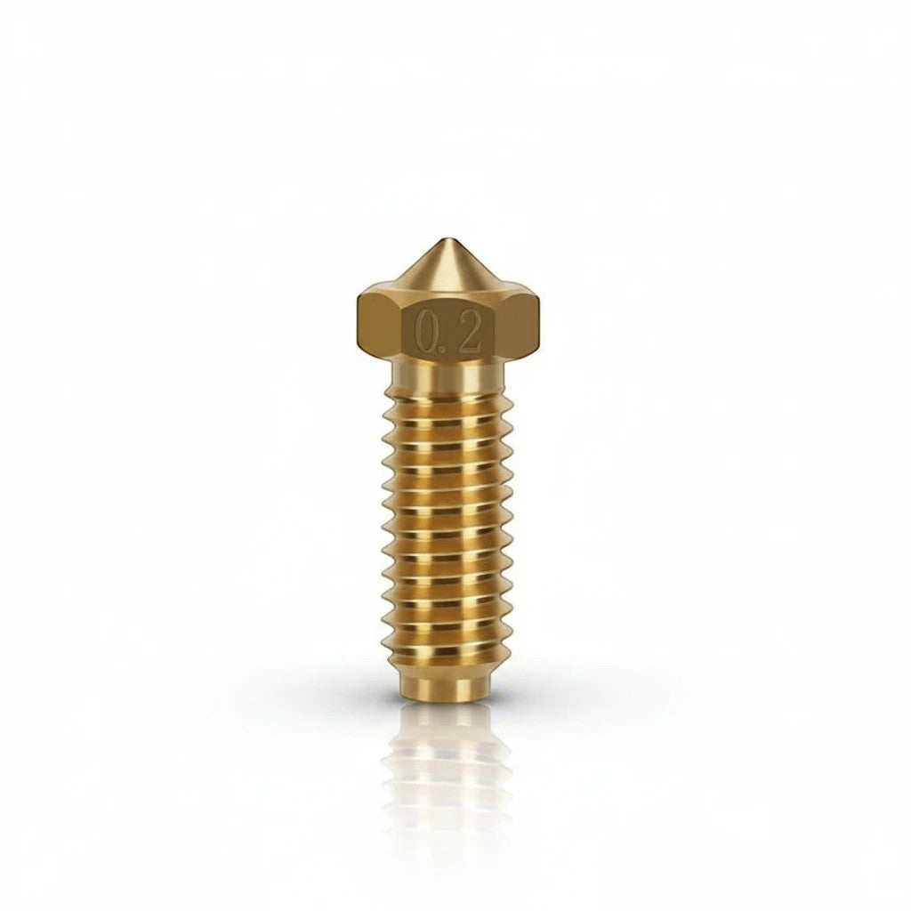 DIY AUTOMATIONS 0.2mm brass Volcano 3D printer extruder nozzle with M6 thread for high-precision filament printing.