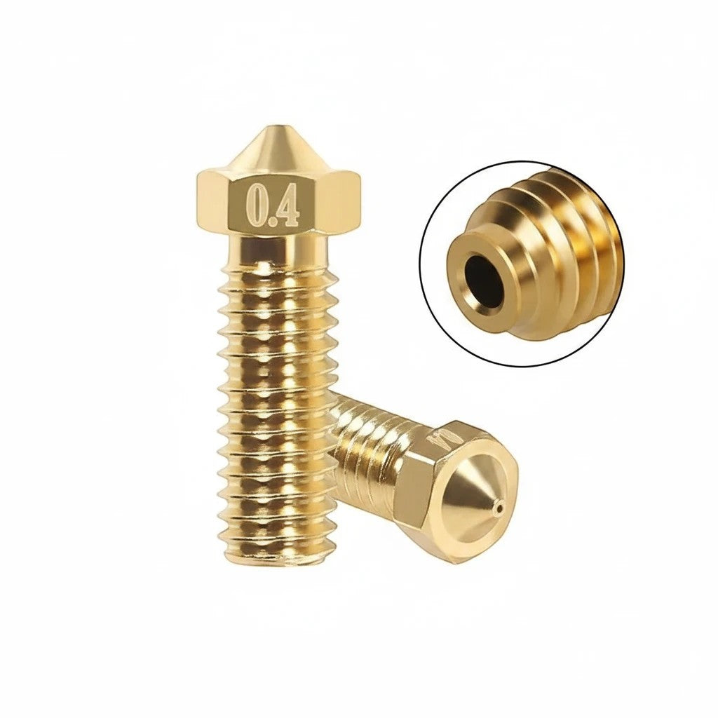 DIY AUTOMATIONS 0.4mm brass Volcano 3D printer extruder nozzle with M6 thread for high-precision filament extrusion.