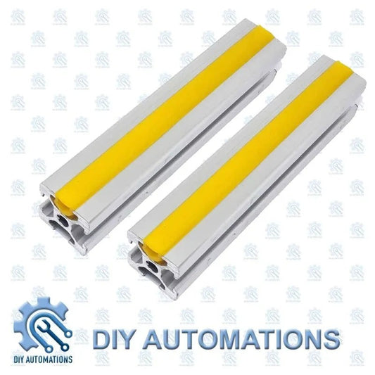 DIY Automations aluminum extrusion profile with yellow strip, 6x8x8 size, for industrial applications.