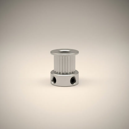 DIY AUTOMATIONSH aluminum timing pulley, 16T, 10mm belt width, silver, with 5mm flange and M3x2 mounting holes.