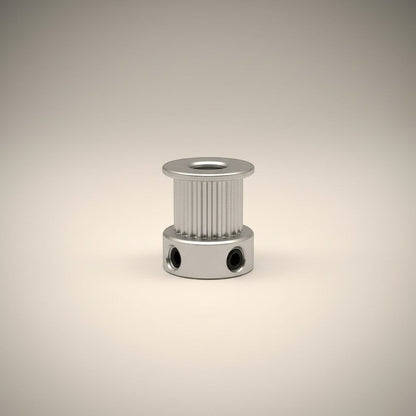 DIY AUTOMATIONSH aluminum timing pulley, 16T, 10mm belt width, silver, with 5mm flange and M3x2 mounting holes.