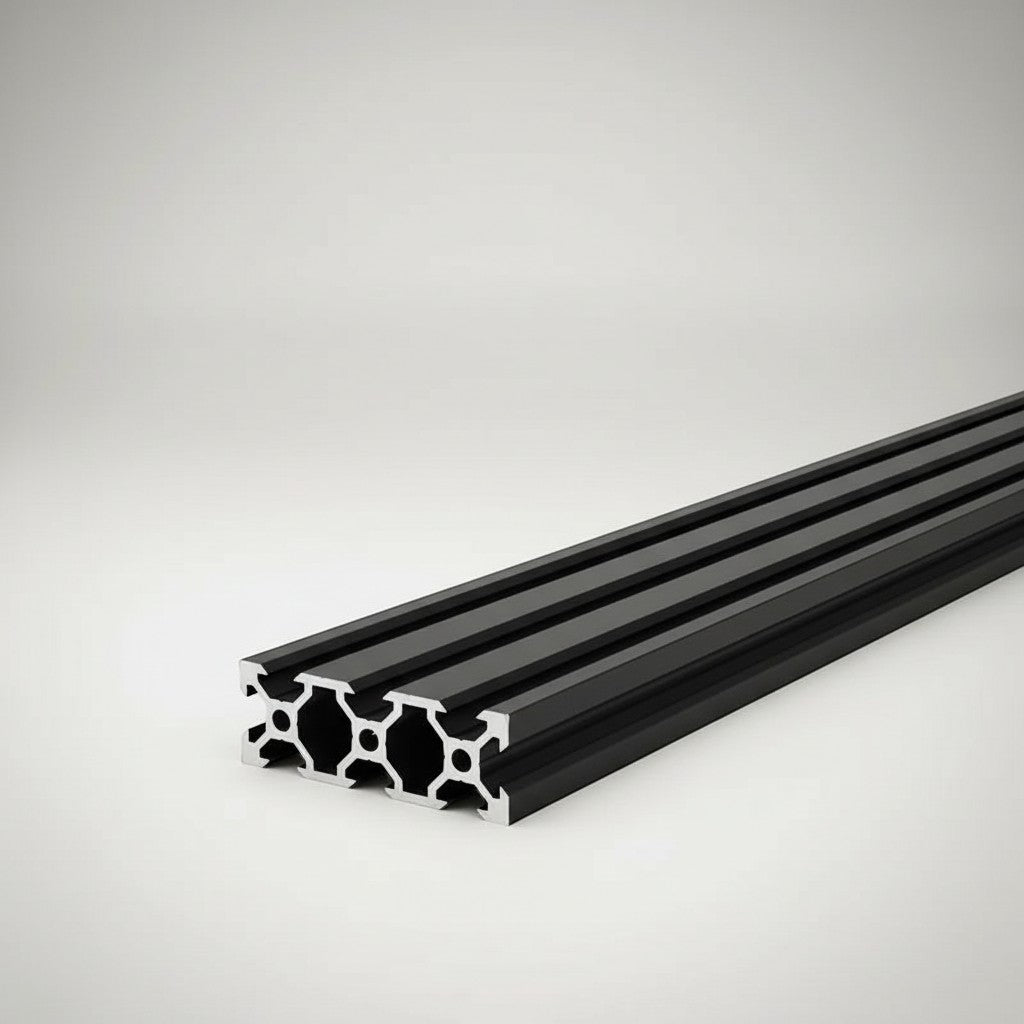 DIY AUTOMATIONSH black anodized aluminum extrusion profile with T-slots, 20mm profile, 2000mm length.