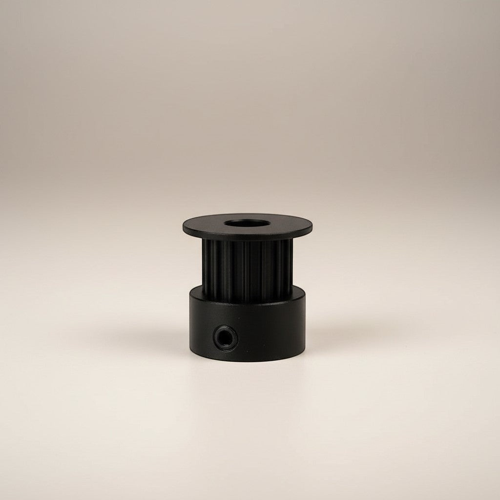 DIY AUTOMATIONSH black 16-tooth aluminum timing pulley with 5mm belt width and 6mm bore for automation projects.