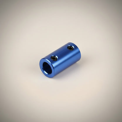 DIY AUTOMATIONSH blue aluminum fixed shaft coupler with two set screws, ideal for robotic projects.