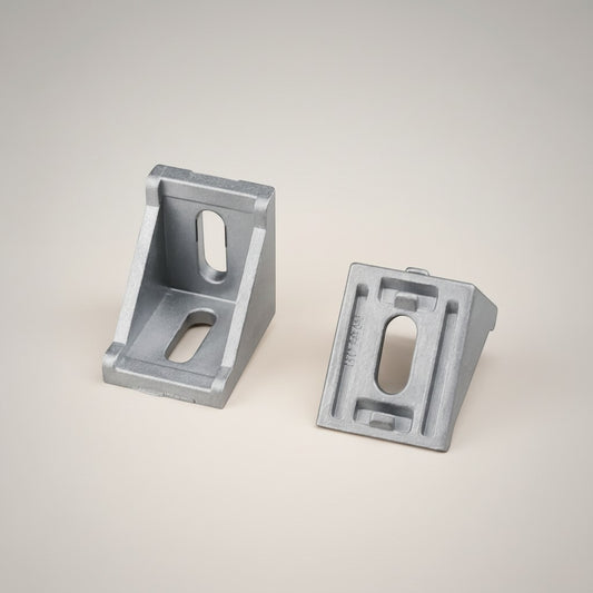 DIY AUTOMATIONSH silver aluminum corner bracket for 30x30 extrusions, L-shaped with slotted holes for secure connection.