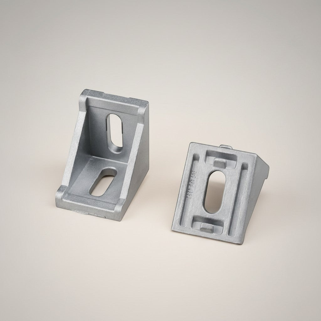 DIY AUTOMATIONSH silver aluminum corner bracket for 30x30 extrusions, L-shaped with slotted holes for secure connection.