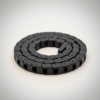 DIY AUTOMATION black plastic industrial drag chain cable carrier for robotics and CNC machines.