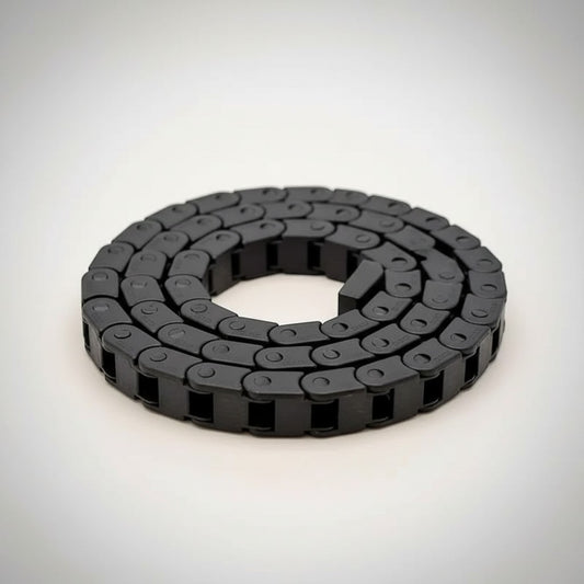 DIY AUTOMATION black plastic industrial drag chain cable carrier for robotics and CNC machines.