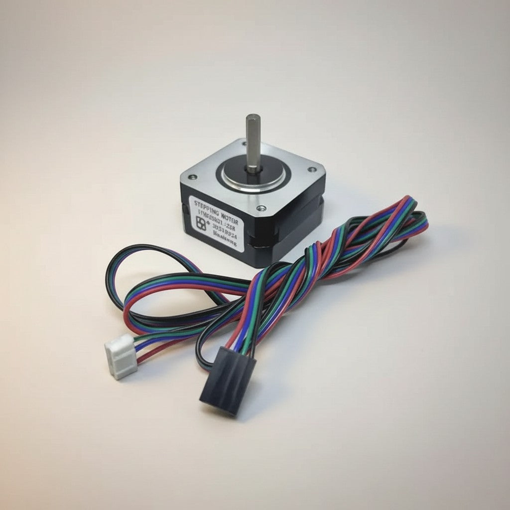 DIY AUTOMATION Nema 17 stepper motor with wiring harness, black metal body, silver shaft, for 3D printers and CNC machines.