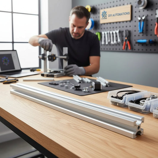 DIY Automations 2020 aluminum extrusion profile with T-slot design for building frames and custom machinery.