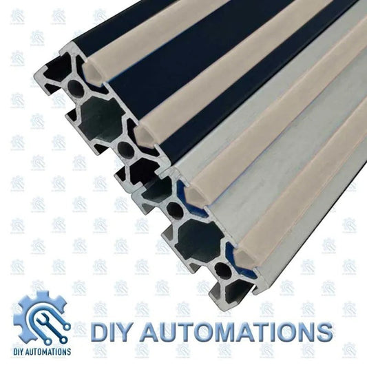 DIY Automations 4040 aluminum extrusion profile, white and black with beige T-slot covers.