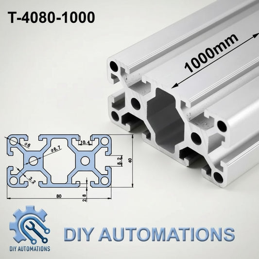 DIY Automations 4080 aluminum extrusion profile, 1000mm length, T-slot design for custom frames and automation equipment.