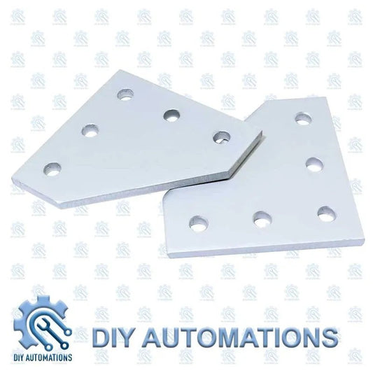 DIY Automations silver aluminum outer corner bracket with 6 holes for 2020 extrusions.