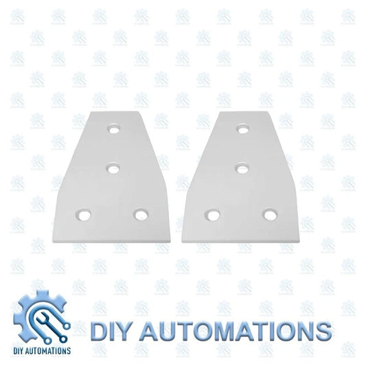 DIY Automations silver aluminum corner bracket with 4 holes for 4040 extrusions, ideal for automation projects.