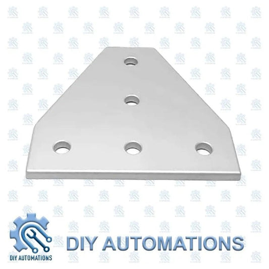 DIY Automations silver aluminum 4040-T extrusion corner bracket with 5 holes for structural framing.