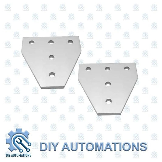 DIY Automations silver aluminum extrusion corner brackets with five holes for assembly.