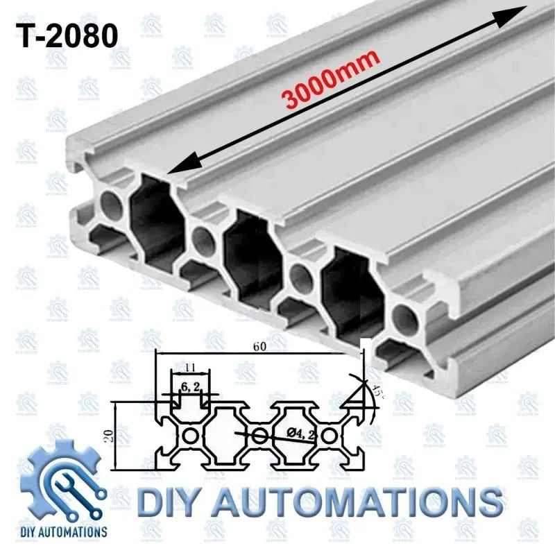 DIY Automations 3000mm T-slot aluminum extrusion profile, ideal for custom frames and automation projects.