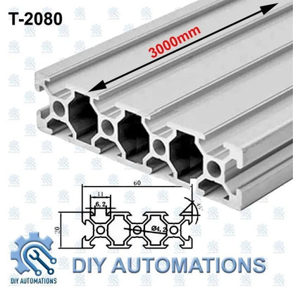 DIY Automations 3000mm T-slot aluminum extrusion profile, ideal for custom frames and automation projects.