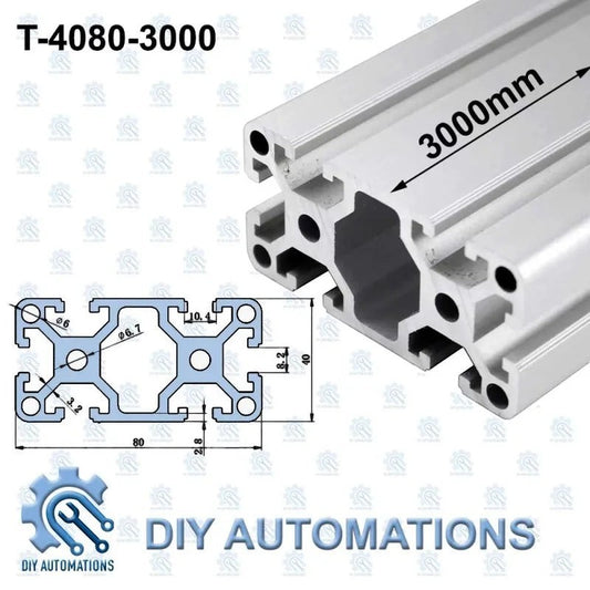 DIY Automations 3000mm T-slot aluminum extrusion profile for custom frames and automation equipment.