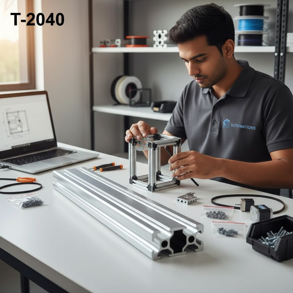 DIY Automations T-slot aluminum extrusion profile, silver, for building custom projects like 3D printers and machine frames.