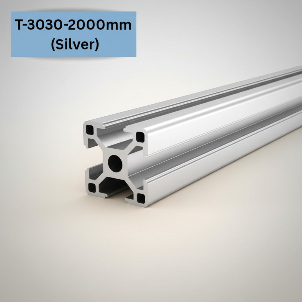 DIY AUTOMATIONSH 30x30mm silver aluminum T-slot extrusion profile, 2000mm length, for custom frames and automation equipment.