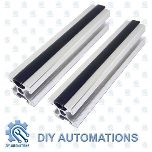 DIY Automations black extrusion decoration strip 2020W, silver aluminum with black insert, 8x10x4 dimensions.